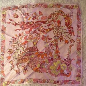 Longchamp Pink Floral Silk Scarf
